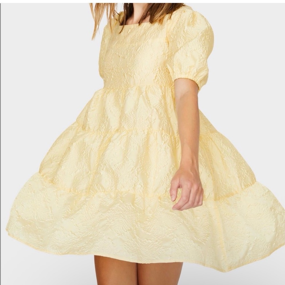 Sister Jane Yellow Tiered Puff Sleeve Mini Dress Womens